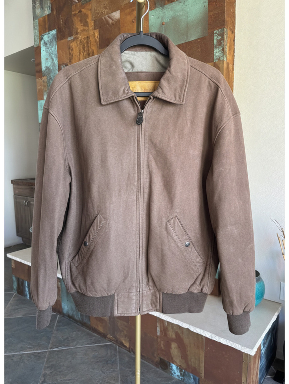Vintage 90s Timberland Weathergear Genuine Leather Bomber Jacket L